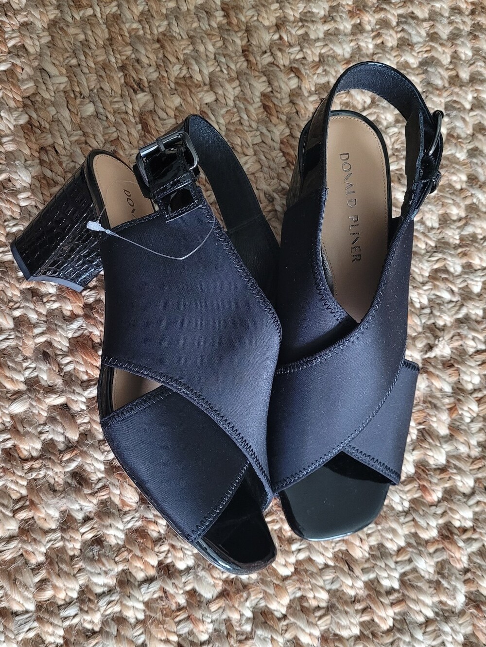 Donald Pliner Pyper Black Stretch Knit Croc Block Heel Slingback Sandal 9.5M